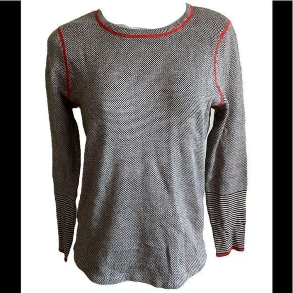 Belford Pima Cotton Sweater -M brown/cream /red detail , Pima cotton